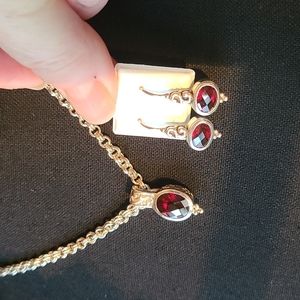 Sterling Silver Garnet Necklace with Matching Earrings